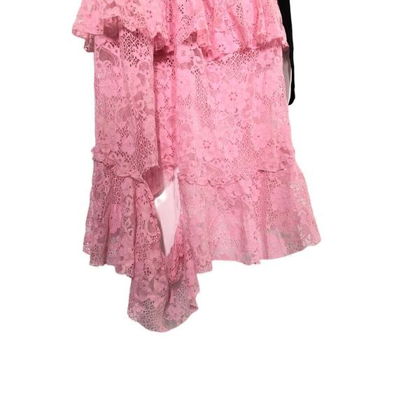 For Love and Lemons Iris Dress Lace Sleeveless Tiered Ruffle Hi Lo Hem Pink XXS - Picture 7 of 15